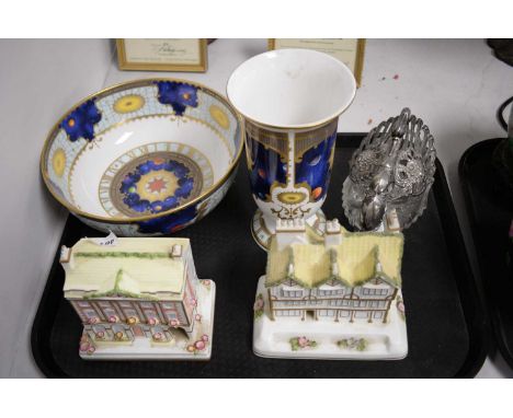 Two Coalport pastel burners, comprising: 'The Mansion House, York' and 'Mulberry Hall', each approx. 15cms high; together wit