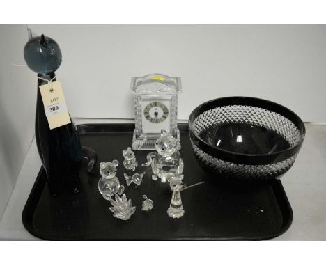 A selection of decorative crystal and glassware, including: a John Rocha for Waterford Crystal black cut circular lead crysta