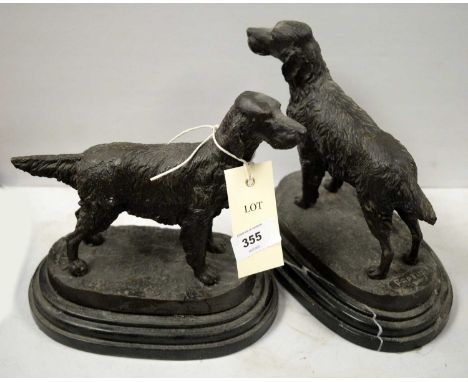 A pair of bronze figures of dogs, after Christophe Fratin, on oval base signed Fratin, raised on stepped plinth, each 19cms h