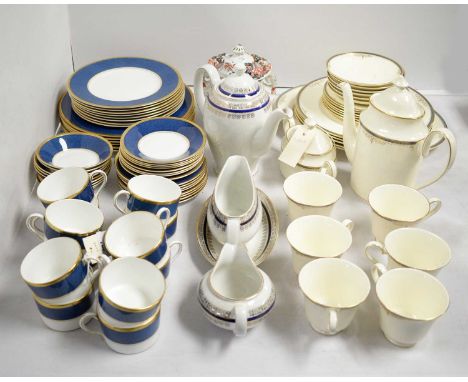 A Coalport 'Athlene-blue' pattern part-dinner and coffee service, including six place settings and additional plates and cups