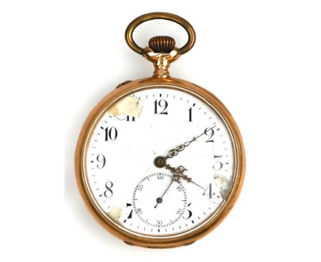 TASCHENUHR  IWC, Gelbgoldgehäuse 14ct, Rückdeckel floral verziert, leere Kartusche, im Rückdeckel Nr. 376671, weißes Emaillez
