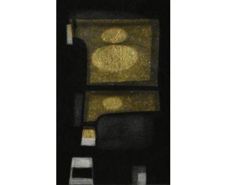 KELLER  Erich (1919 Konstanz - 2010 Costiglione d'Asti/Italien) zwei Werke: "Abstrakt", Radierung Schwarz- und Goldtönen auf 