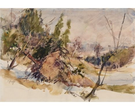 HAUFFE  Siegfried (1923 Plauen - 1997 ebd.) "Vorfrühling am Buchwald", Aquarell auf Papier, links unten signiert, 21x30cm (Bl
