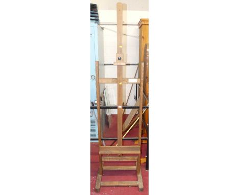 A beech freestanding adjustable artist's easel, width 49cm