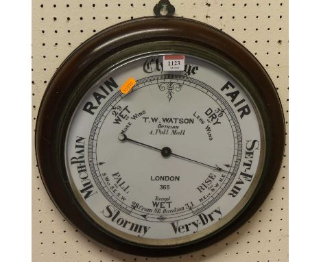 An oak circular oversized aneroid barometer by T.W. Watson, 4 Pall Mall, London, dia. 39cm