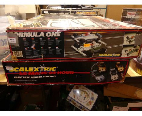A Scalextric group of two sets to include a Formula 1 and Le Mans 24 Hour (contents unchecked), together with a small quantit