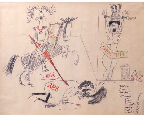 James Boswell (New Zealand, 1906-1971) - Satire of industry, crayon and pencil on paper, inscribed 'To Corin from James Boswe