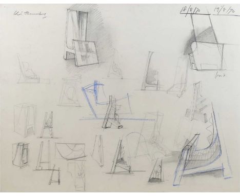 Peter Thursby (1920-2011) - Study for sculpture, pencil and crayon on paper, signed upper left, dated 18/8/70-19/8/70 upper r