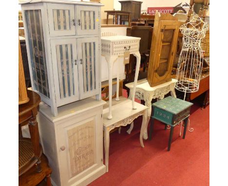 A collection of various principally painted occasional furniture, in the French taste, to include; two side cupboards, one se