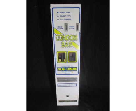 A vintage Glo-Leisure Condom Bar vending machine