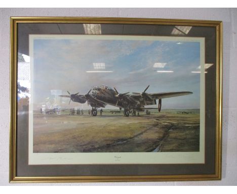 A Robert Taylor Ltd edition print "Crewing Up" signed by the artist and Sir Arthur (Bomber) Harris ( Marshall of the RAF)