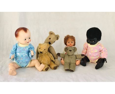 A collection of vintage dolls and teddies including Pedigree etc.