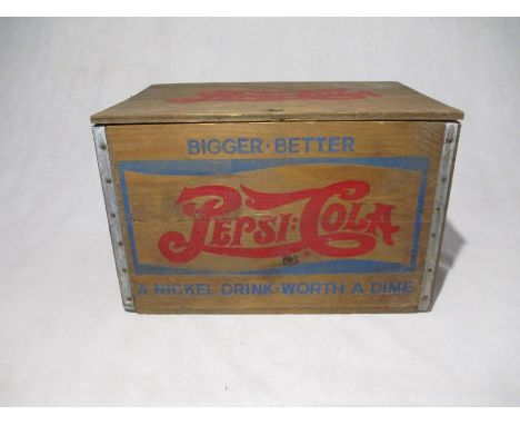 A Pepsi Cola wooden storage crate with checkers board on underside of lid 