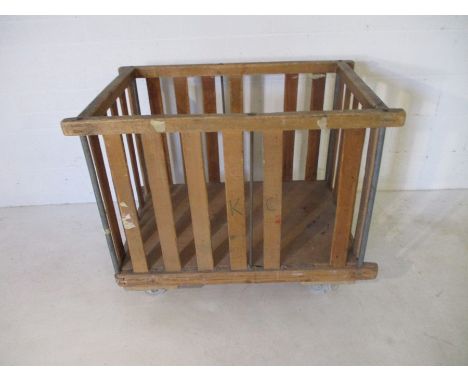 A vintage factory wooden slatted bobbin trolley - two slats missing