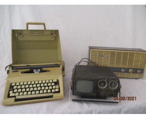 An Erres vintage radio, Smith Corona typewriter and a portable Crown Tv/radio combi