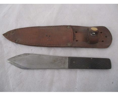 An Enfield throwing knife in leather scabbard