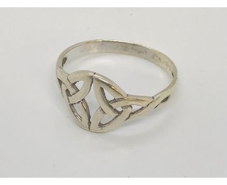 A 9ct white gold Celtic design ring