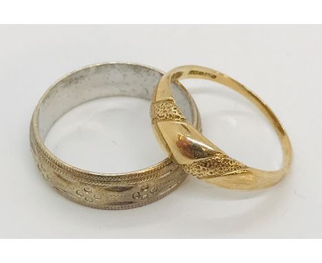 A 9 ct gold wedding band along with another 9ct gold ring, total weight 6.3g