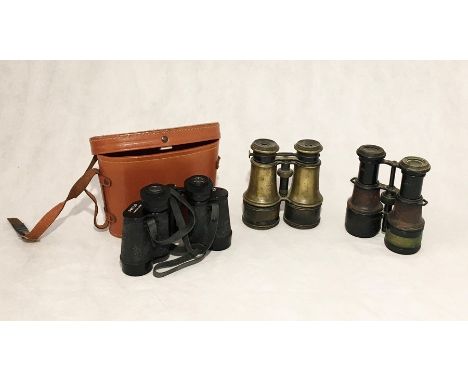 Three pairs of vintage binoculars including one with broad arrow stamp marked S.4 933.