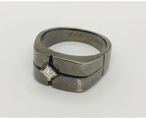 A gents 14ct gold ring set with a Princess cut diamond signed Hasbert ( ?), total weight 10.5g
