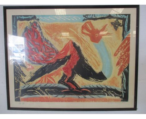 Michael Rothenstein "Peacock Bird" (1908-1993) signed Artists Proof IV, woodcut printed in colours with peacock and butterfly