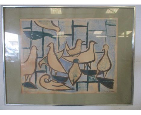 Jan Woieliczko Ltd edition print "Doves" 4/24 signed and dated '57