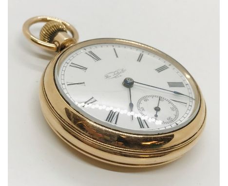 A gold plated pocket watch the white enamel dial with subsidiary dial, The Sales Co., USA