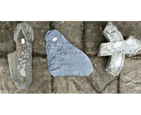 Part of a carved stone cross, and two other pieces of architectural masonry (3) 