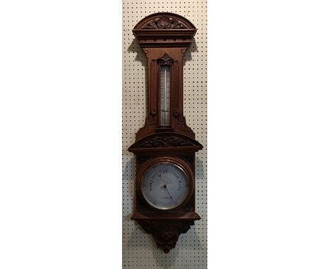 A barometer, with a retail stamp for Van Neck & Co, Opticians, Buckingham Gate, in a walnut case, 106 cm 