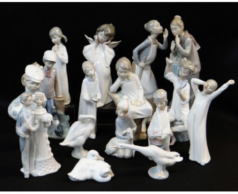 ASSORTED LLADRO &amp; NAO FIGURINES, including group of Gossiping Women, Ducks and geese, Angel child ETC (15) Condition:  on