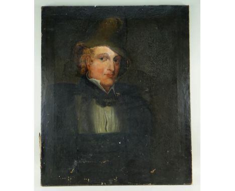 19TH CENTURY ENGLISH SCHOOL oil on canvas - portrait of a gentleman wearing a Monmouth cap (?), 77 x 64cms Condition: Paint c