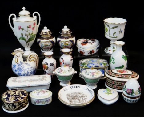 ASSORTED MODERN ENGLISH BONE CHINA, including small pair Spode jars and covers, Royal Worcester 'Blind Earl' goblet, Minton b