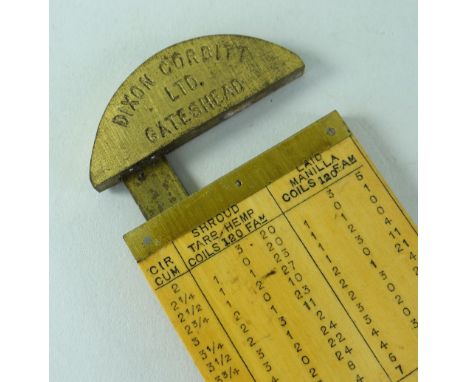 VINTAGE BOXWOOD AND LACQUERED BRASS CALIPER ROPE GAUGE, by I &amp; D Smallwood for Dixon Corbitt Ltd. Gateshead, 12cms high