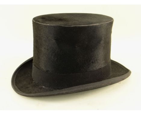 BBC BARGAIN HUNT LOT:&nbsp;VINTAGE MOLESKIN TOP HAT, silk and leather lined interior with Bee trademark and 'Superfine London
