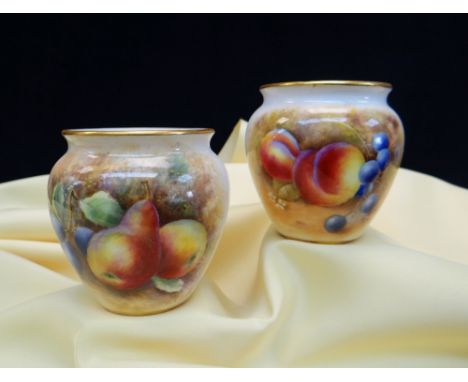 PAIR OF ROYAL WORCESTER PORCELAIN VASES, shape 2491, painted with fruit by John Smith and possibly Octar Copson, each signed 