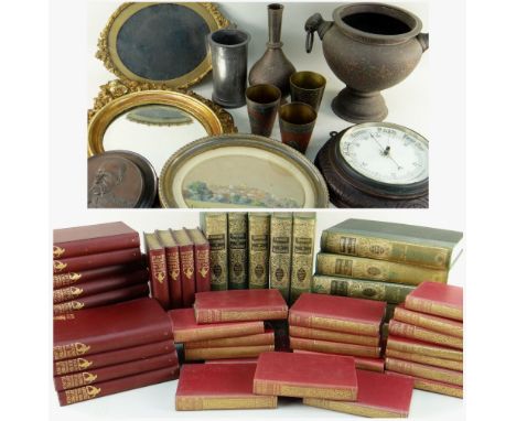 ASSORTED EASTERN &amp; EUROPEAN METALWARE, BAROMETER &amp; BINDINGS, including Indian bottle vase or huqqa base, copper balus