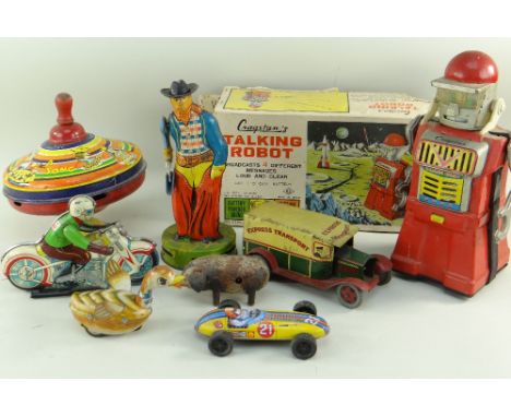 ASSORTED COLLECTABLE TOYS & TIN PLATE comprising Cragstan's 'Talking Robot' No 2525-1 partially boxed made in Japan, Wells of