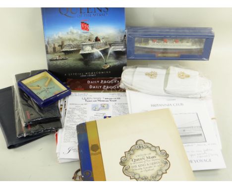 COLLECTION OF CUNARD and RMS QUEEN MARY MEMORABILIA, including rare 1934 Launch of The Queen Mary souvenir programme, vintage