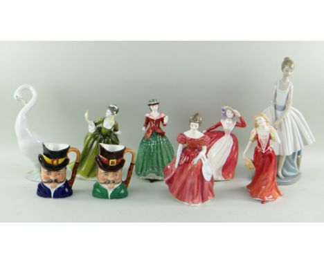 ASSORTED CHINA FIGURINES, including five Royal Doulton figures viz. Holly HN3647, Strolling HN 3755, Mary HN3903, Winsome HN2