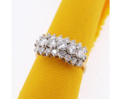 18CT GOLD TRIPLE ROW DIAMOND RING, the five primary stones totalling 0.5cts approx., 4.8gmsThe diamonds are very bright, nice