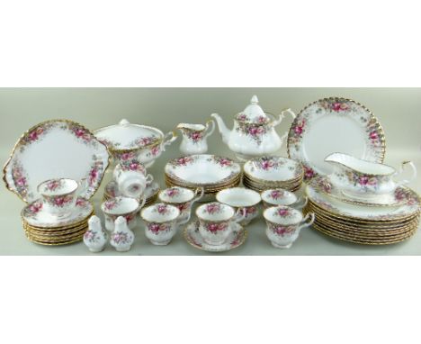 ROYAL ALBERT 'AUTUMN ROSES' PART TEA &amp; DINNER SET comprising teapot, eight cups, six saucers, milk jug, sugar basin, tea 