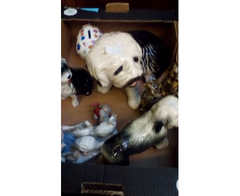 Group of ceramic dog figures and others