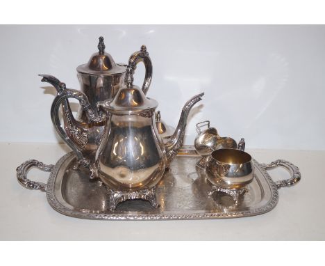 Silver plated six piece tea service, four pieces matching