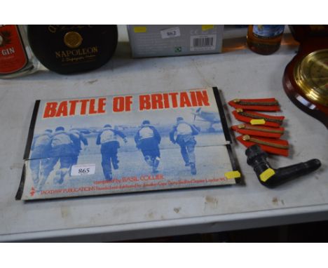 A folder of "Battle of Britain" ephemera; a pipe and four lapels