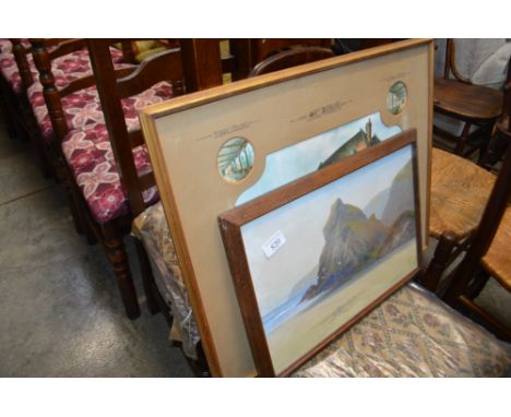 A print of "Old Ipswich" and a gouache study depicting a coast line signed R D Sherrin