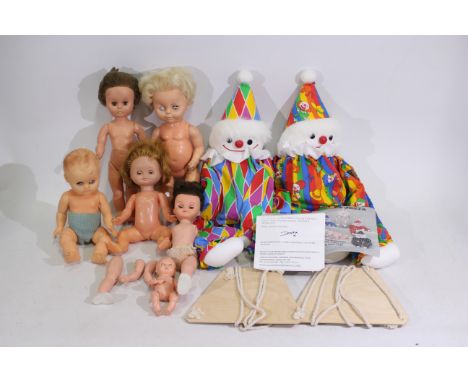 Jolly Jesta - Artful Dodger - Rosebud - Chiltern - Dolls. A selection of Six dolls appearing in Playworn condition with one i