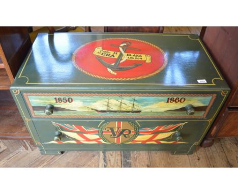 A green boat painted two drawer trunk