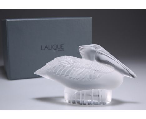 LALIQUE, A MODEL OF A PELICAN, designed 1997, clear glass, inscribed Lalique France to base and with Lalique sticker. Measure