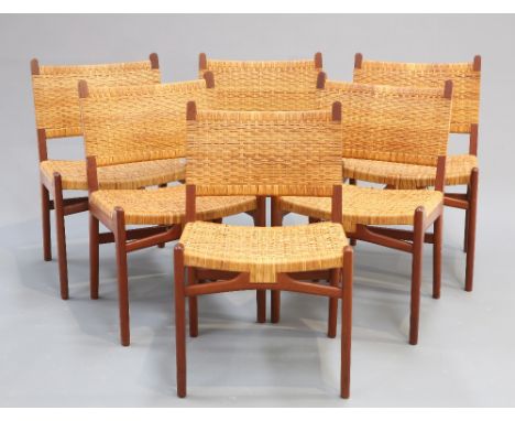 HANS J. WEGNERA SET OF SIX CARL HANSON AND SON DANISH TEAK AND RATTAN DINING CHAIRS, model number CH31, each stamped and some