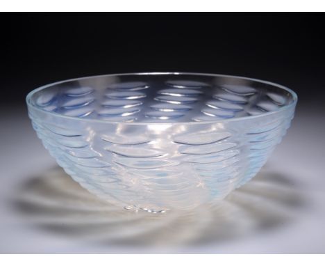 RENÉ LALIQUE (FRENCH, 1860-1945)"ONDES", AN OPALESCENT BOWL, DESIGNED 1931, moulded with ribbed bands radiating spirally from